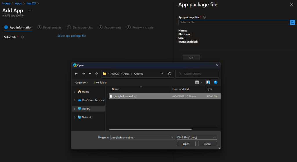 Select DMG file location